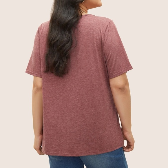 BloomChic Plus Size Solid Pleated Front Button Detail V Neck T-shirt - Picture 2 of 6